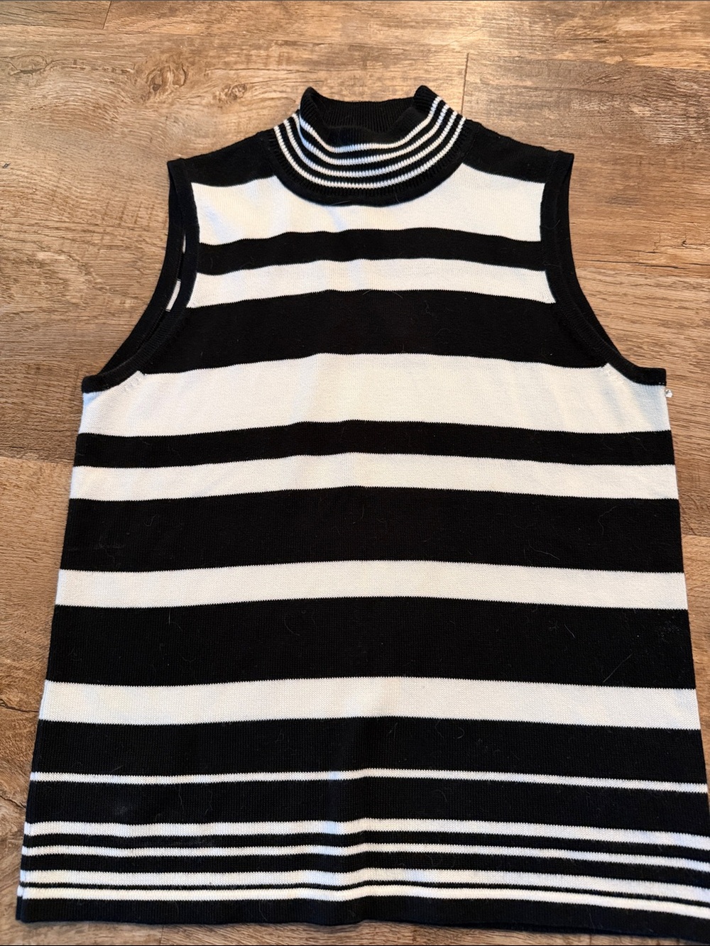 White Stag Black and White Striped Sleeveless Mock Neck Tank